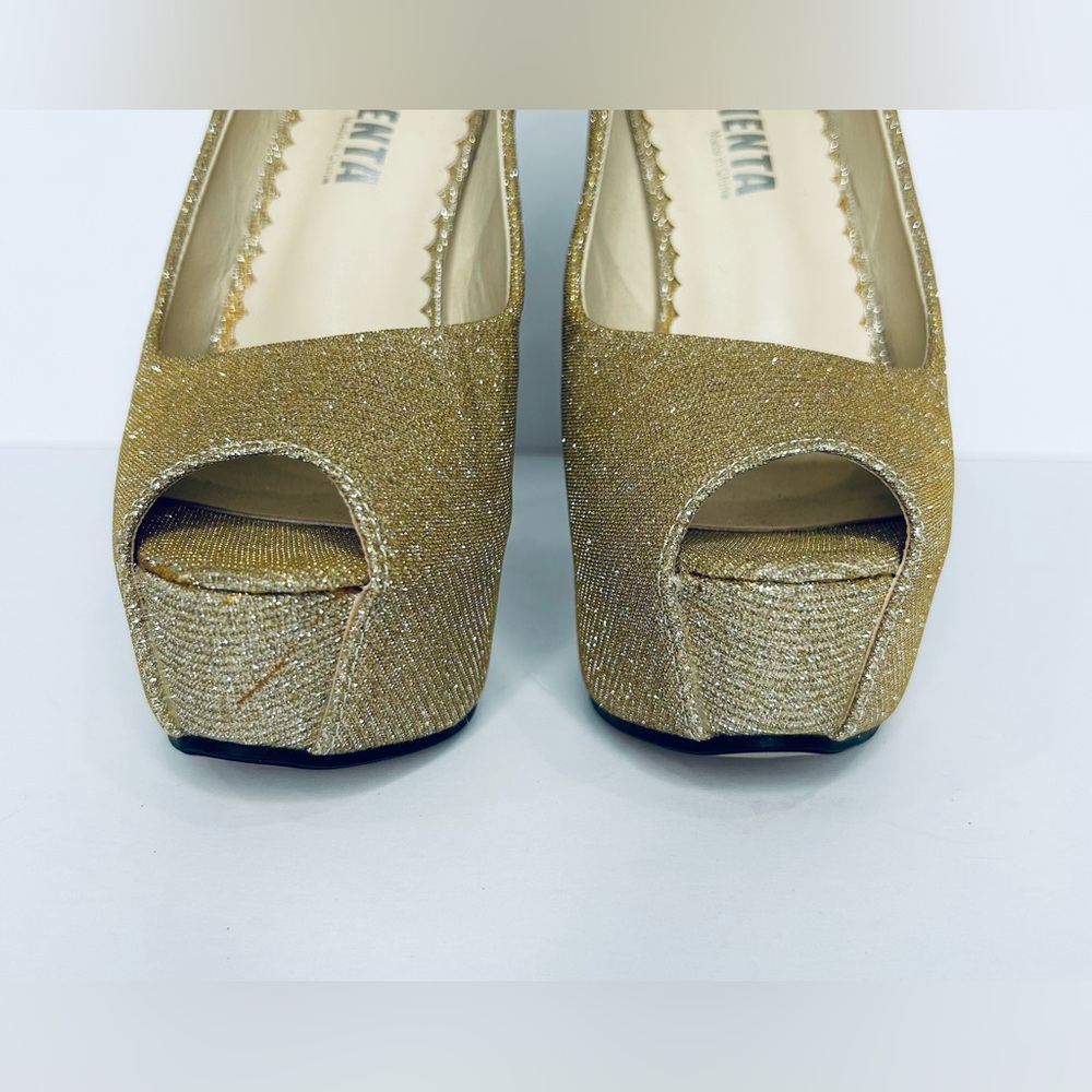 Elegant Gold Peep-Toe High Heels Platform Size 6.5 - Picture 7 of 8